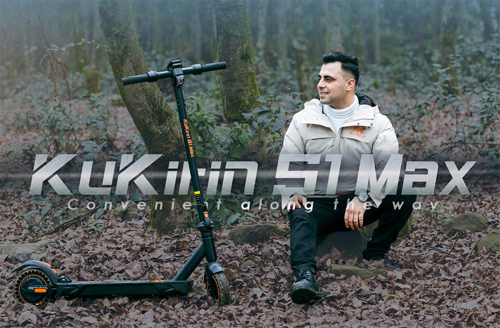 Skládací elektrická koloběžka KuKirin S1 Max, motor 350 W, baterie 36 V 10,4 Ah, pneumatiky 8 palců, maximální rychlost 30 km/h, dojezd 39 km, elektronická brzda vpředu, tlumení nárazů vzadu, chytrý displej