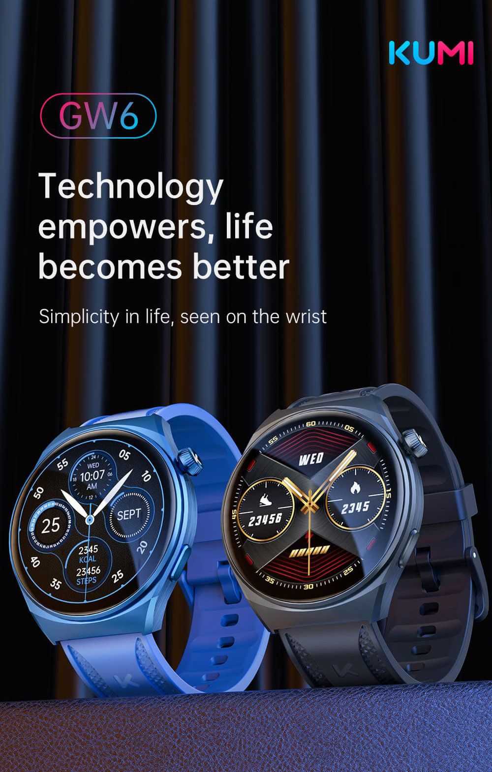 Chytré hodinky KUMI GW6, 1,43palcový AMOLED HD displej, funkce AI Voice, monitorování srdečního tepu během spánku, volání přes Bluetooth - černé