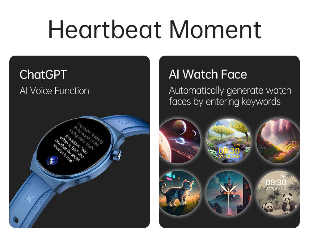 Chytré hodinky KUMI GW6, 1,43palcový AMOLED HD displej, funkce AI Voice, monitorování srdečního tepu během spánku, volání přes Bluetooth - černé