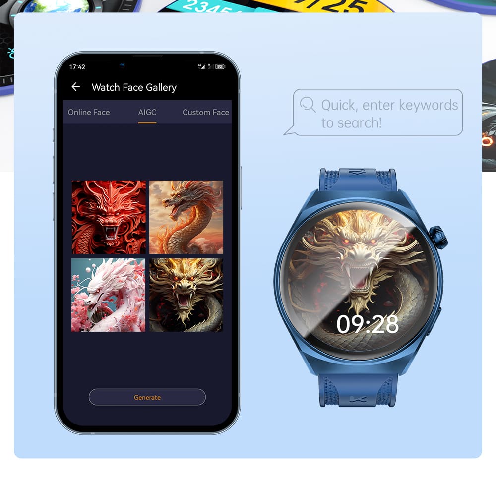 Chytré hodinky KUMI GW6, 1,43palcový AMOLED HD displej, funkce AI Voice, monitorování srdečního tepu během spánku, volání přes Bluetooth - černé