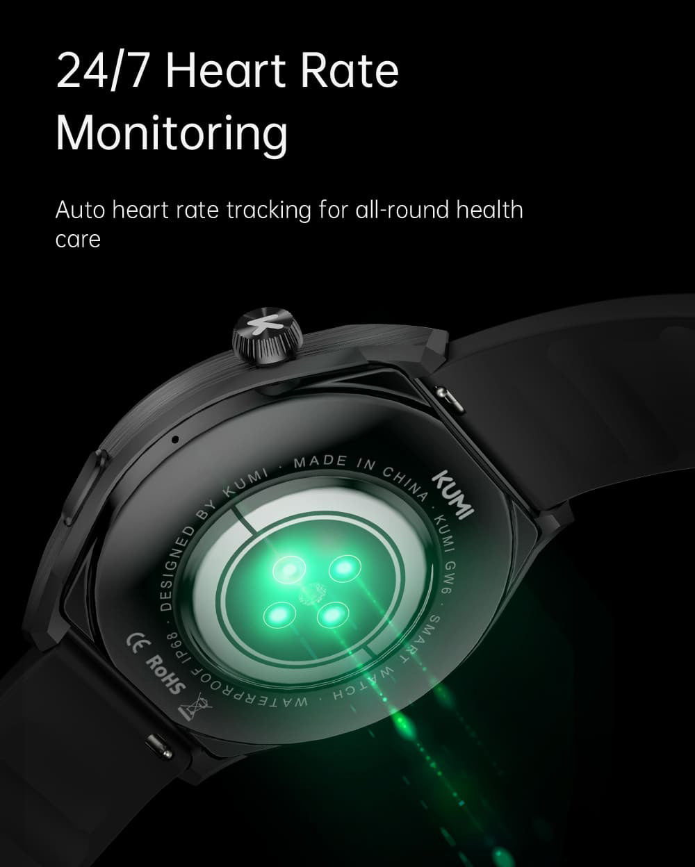 Chytré hodinky KUMI GW6, 1,43palcový AMOLED HD displej, funkce AI Voice, monitorování srdečního tepu během spánku, volání přes Bluetooth - černé