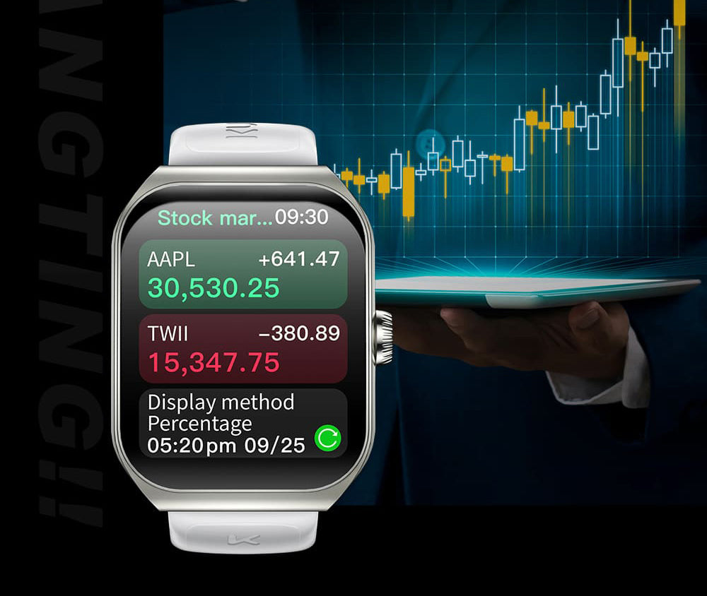 Chytré hodinky KUMI KU7, 1,96" AMOLED displej, Bluetooth volání, monitorování zdraví, informace o akciovém trhu, 100 sportovních režimů - černé