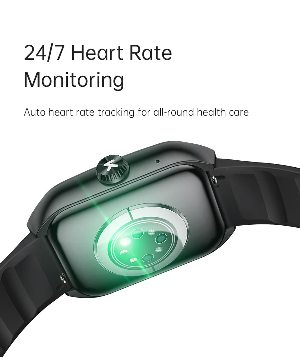 Chytré hodinky KUMI KU7, 1,96" AMOLED displej, Bluetooth volání, monitorování zdraví, informace o akciovém trhu, 100 sportovních režimů - černé