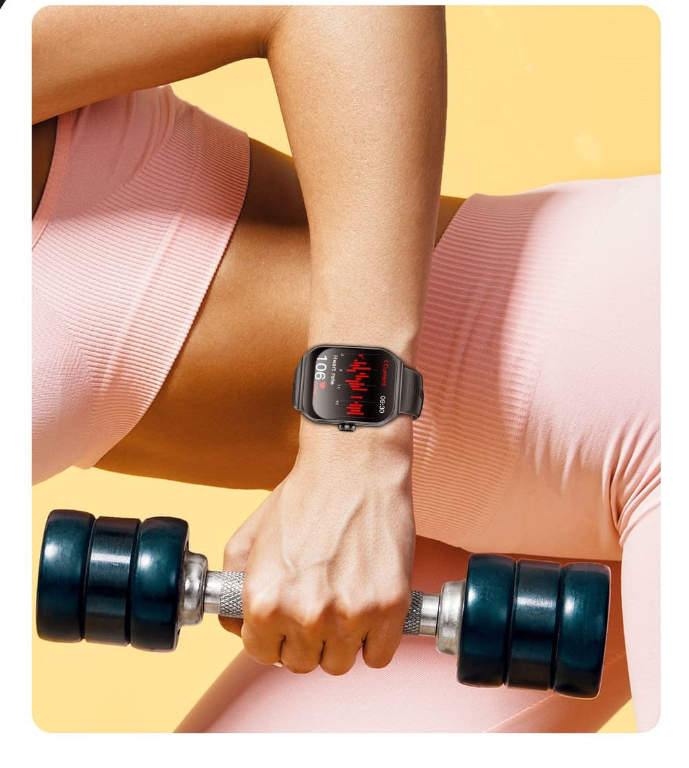 Chytré hodinky KUMI KU7, 1,96" AMOLED displej, Bluetooth volání, monitorování zdraví, informace o akciovém trhu, 100 sportovních režimů - černé