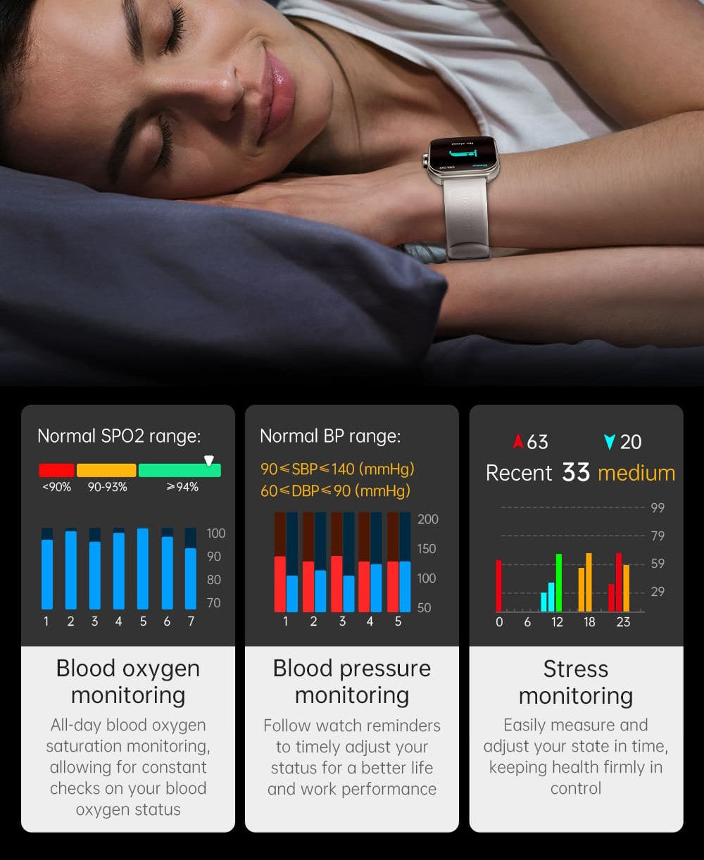 Chytré hodinky KUMI KU7, 1,96" AMOLED displej, Bluetooth volání, monitorování zdraví, informace o akciovém trhu, 100 sportovních režimů - černé