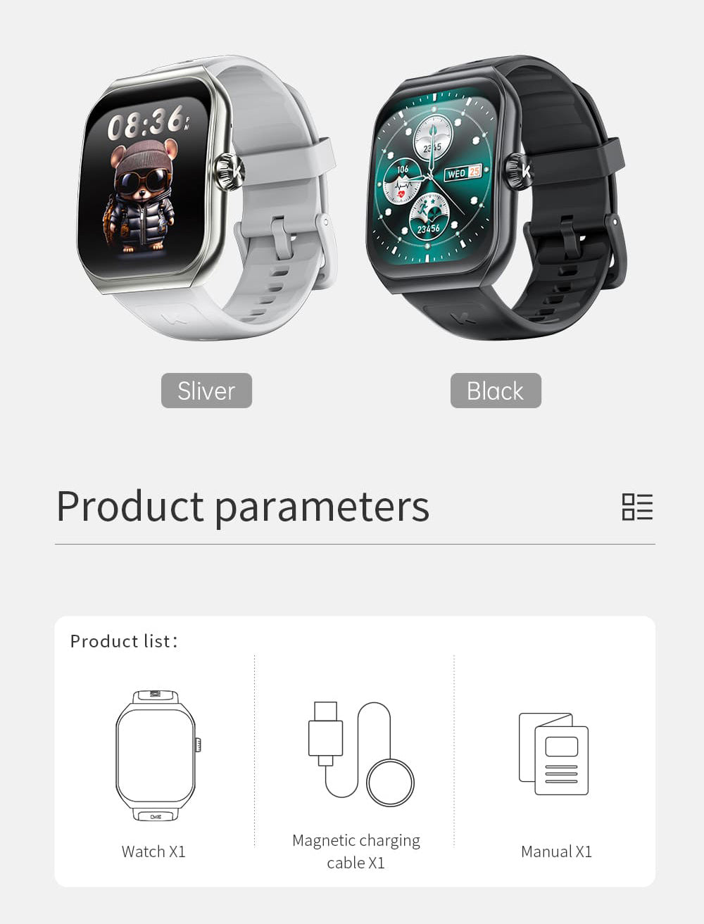 Chytré hodinky KUMI KU7, 1,96" AMOLED displej, Bluetooth volání, monitorování zdraví, informace o akciovém trhu, 100 sportovních režimů - černé