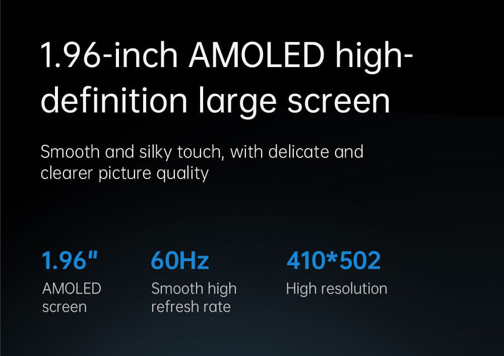 Chytré hodinky KUMI KU7, 1,96" AMOLED displej, Bluetooth volání, monitorování zdraví, informace o akciovém trhu, 100 sportovních režimů - černé