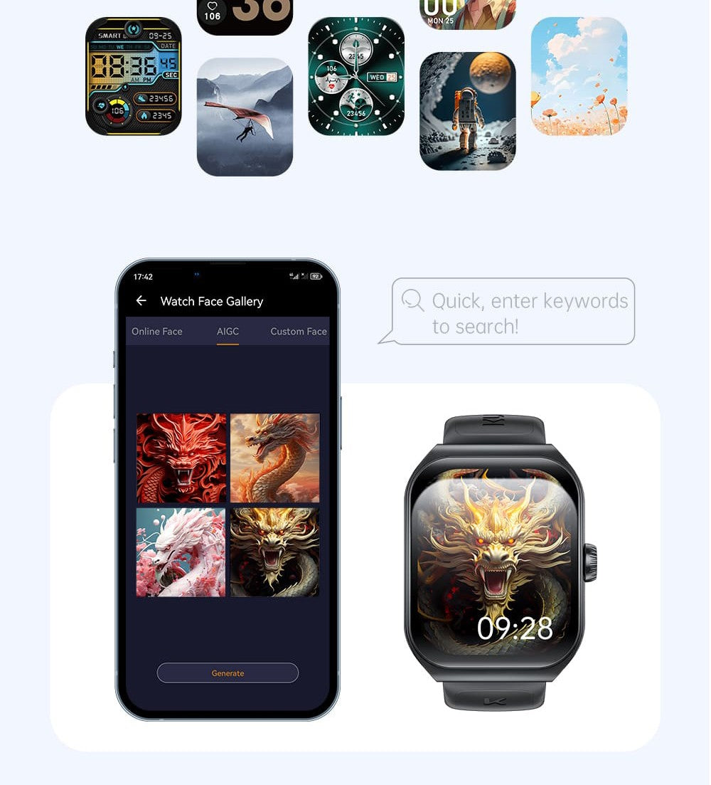 Chytré hodinky KUMI KU7, 1,96" AMOLED displej, Bluetooth volání, monitorování zdraví, informace o akciovém trhu, 100 sportovních režimů - černé