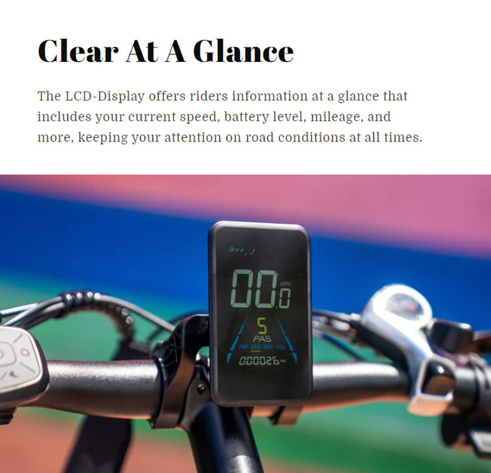 Elektrokolo LAIFOOK Cityfun S, bezkartáčový motor 250 W, baterie 48 V 10,4 Ah, tlusté pneumatiky 20 x 4,0 palce, maximální rychlost 25 km/h, dojezd 70 km, mechanická kotoučová brzda, řazení Shimano 7 rychlostí, LCD displej - černé