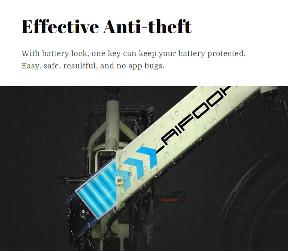 Elektrokolo LAIFOOK Cityfun S, bezkartáčový motor 250 W, baterie 48 V 10,4 Ah, tlusté pneumatiky 20 x 4,0 palce, maximální rychlost 25 km/h, dojezd 70 km, mechanická kotoučová brzda, řazení Shimano 7 rychlostí, LCD displej - černé