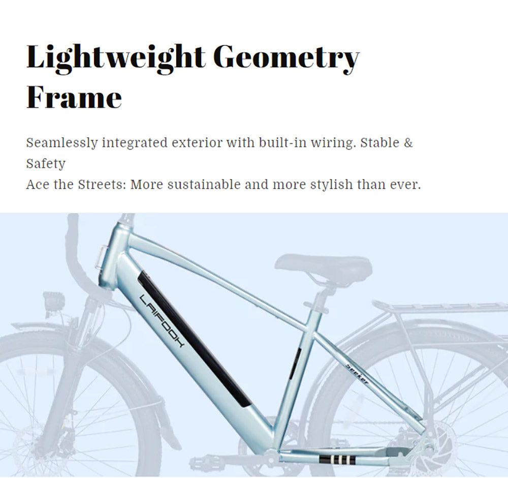 Elektrokolo LAIFOOK Seeker, motor 250 W, baterie 36 V 9 Ah, pneumatiky 26 palců, maximální rychlost 25 km/h, dojezd 60 km, odpružená přední vidlice, kotoučové brzdy, SHIMANO 7 rychlostí, LCD displej - černé