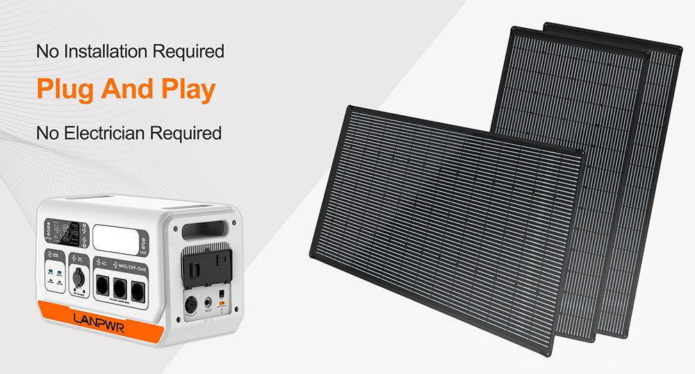 Solární systém LANPWR 2400 Pro na balkon, elektrárna 2200 W 2040 Wh s invertorem připojeným k síti, 3 AC výstupy