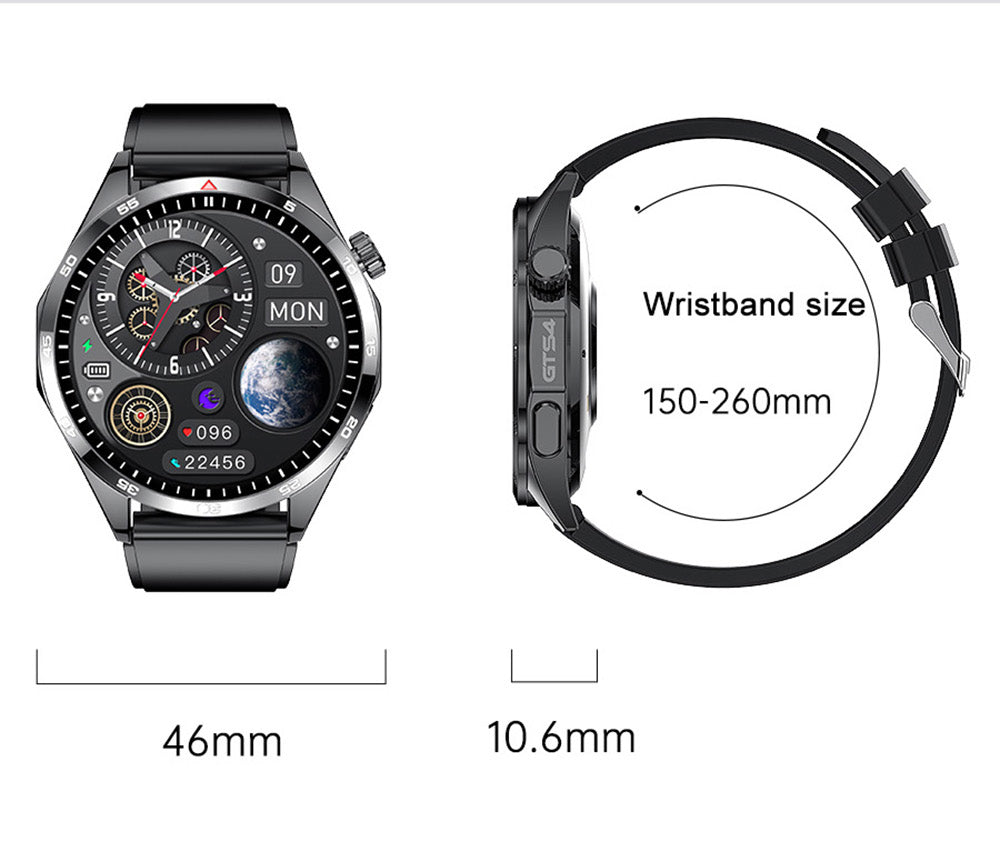 Chytré hodinky LEMFO GTS4, 1,5palcový displej, volání přes Bluetooth, připomenutí zpráv, monitorování zdraví, vodotěsnost IP67 - černé, silikonový řemínek