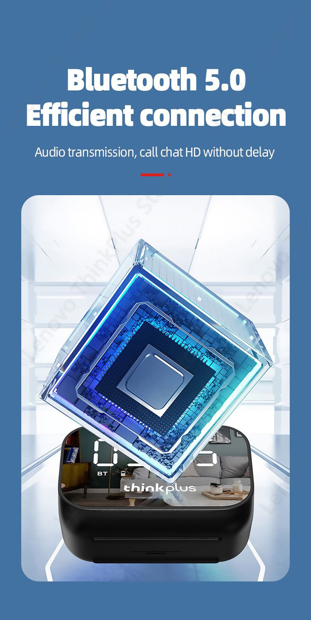 Stolní reproduktor Lenovo TS13, budík, bezdrátový Bluetooth stereo reproduktor, baterie 1500 mAh, zrcadlo, digitální displej - bílý