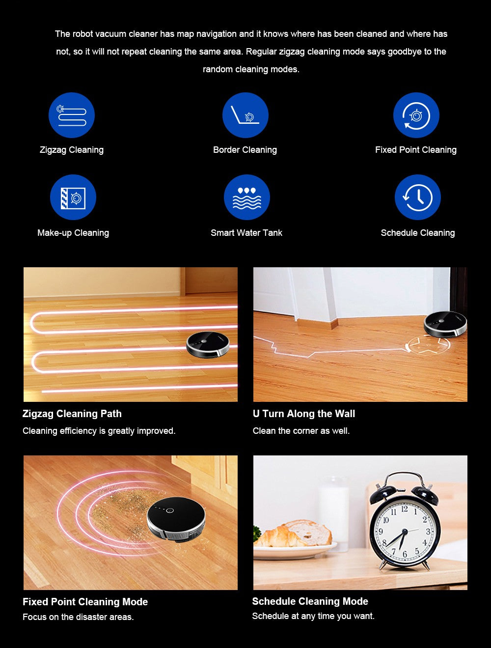 Robotický vysavač LIECTROUX C30B 6000Pa Sání s AI mapovou navigací 2500mAh baterie Inteligentní oddíl Elektrická nádrž na vodu Ovládání APP - Černá