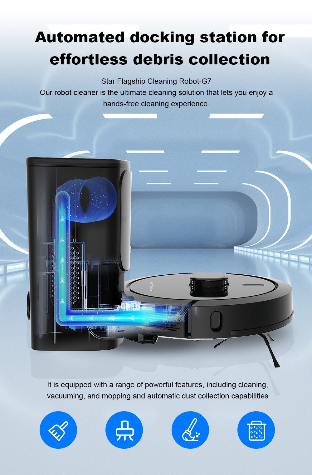 Robotický vysavač Liectroux G7, sací výkon 6500 Pa, laserová navigace, baterie 5200 mAh, výdrž 180 minut - černý, zástrčka EU