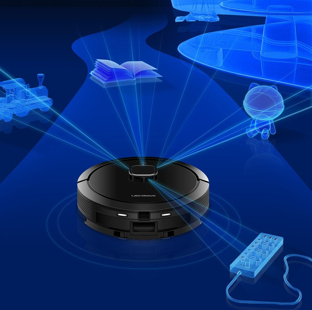 Robotický vysavač Liectroux G7, sací výkon 6500 Pa, laserová navigace, baterie 5200 mAh, výdrž 180 minut - černý, zástrčka EU