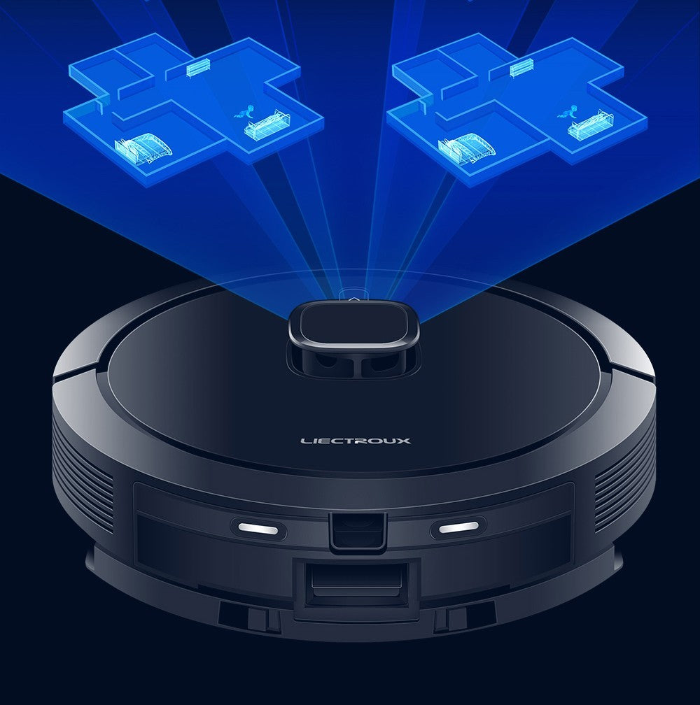 Robotický vysavač Liectroux G7, sací výkon 6500 Pa, laserová navigace, baterie 5200 mAh, výdrž 180 minut - černý, zástrčka EU