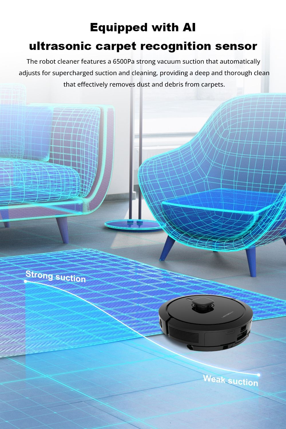 Robotický vysavač Liectroux G7, sací výkon 6500 Pa, laserová navigace, baterie 5200 mAh, výdrž 180 minut - černý, zástrčka EU