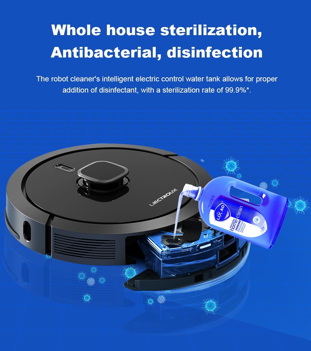 Robotický vysavač Liectroux G7, sací výkon 6500 Pa, laserová navigace, baterie 5200 mAh, výdrž 180 minut - černý, zástrčka EU