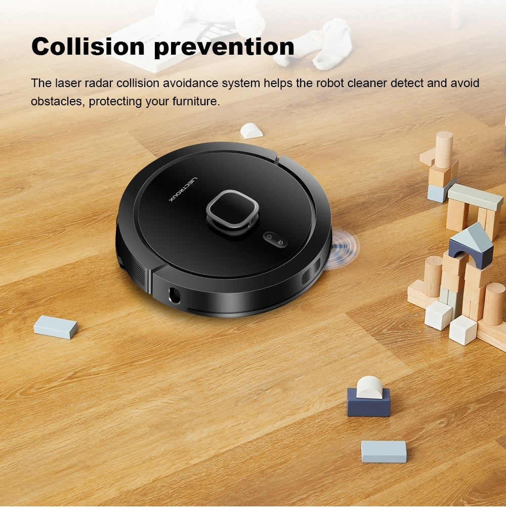 Robotický vysavač Liectroux G7, sací výkon 6500 Pa, laserová navigace, baterie 5200 mAh, výdrž 180 minut - černý, zástrčka EU