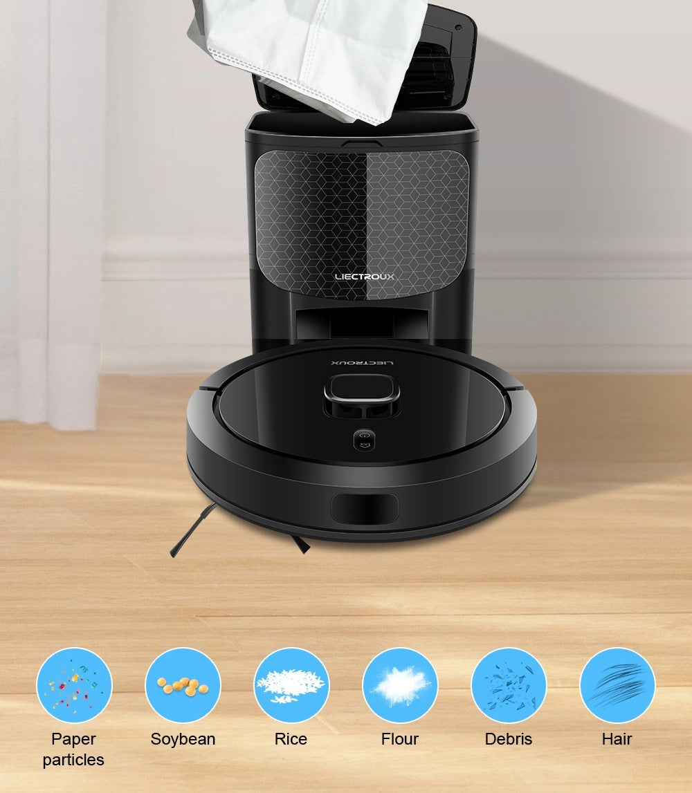 Robotický vysavač Liectroux G7, sací výkon 6500 Pa, laserová navigace, baterie 5200 mAh, výdrž 180 minut - černý, zástrčka EU