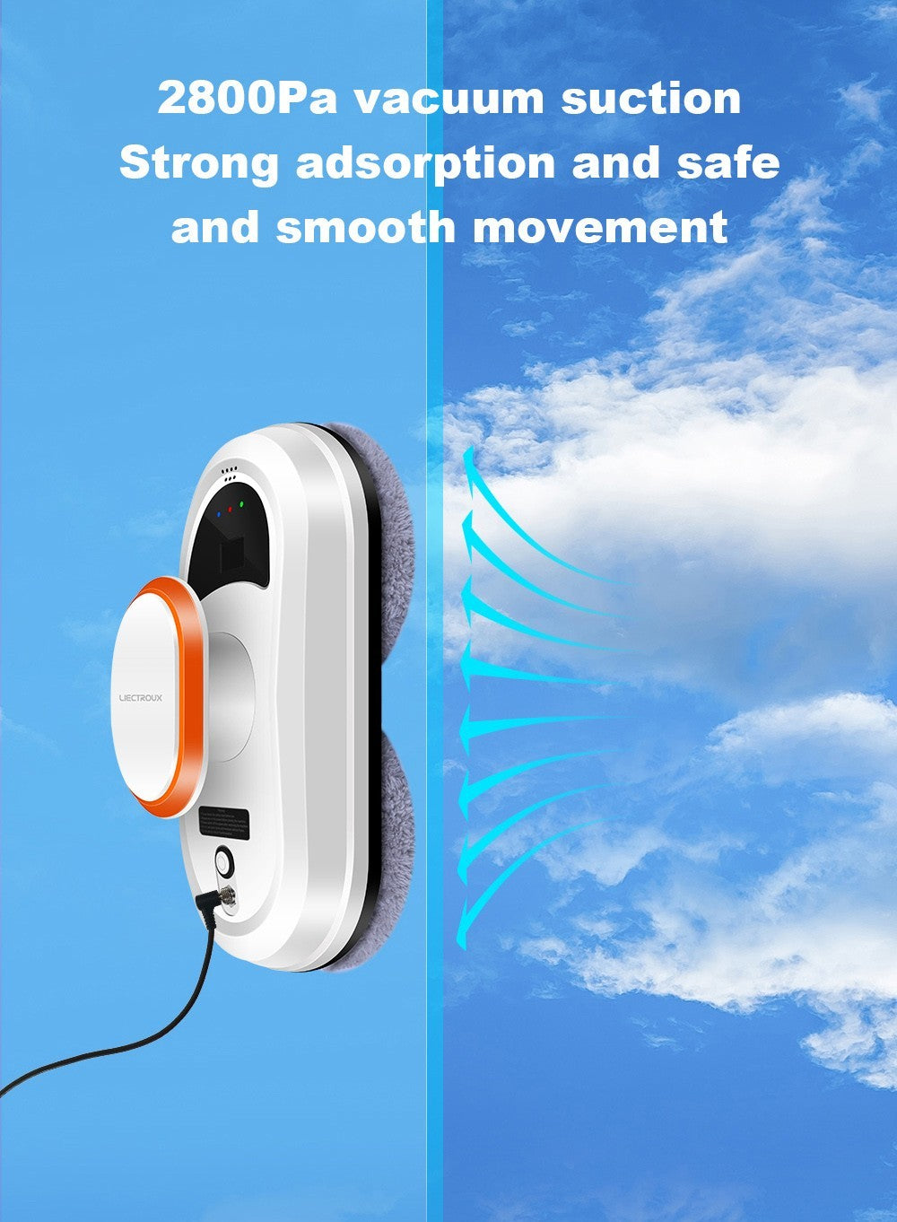 Liectroux HCR-09 robotický čistič oken, sací výkon 2800 Pa, 3 automatické režimy čištění, funkce UPS, detekce okrajů, dálkové ovládání