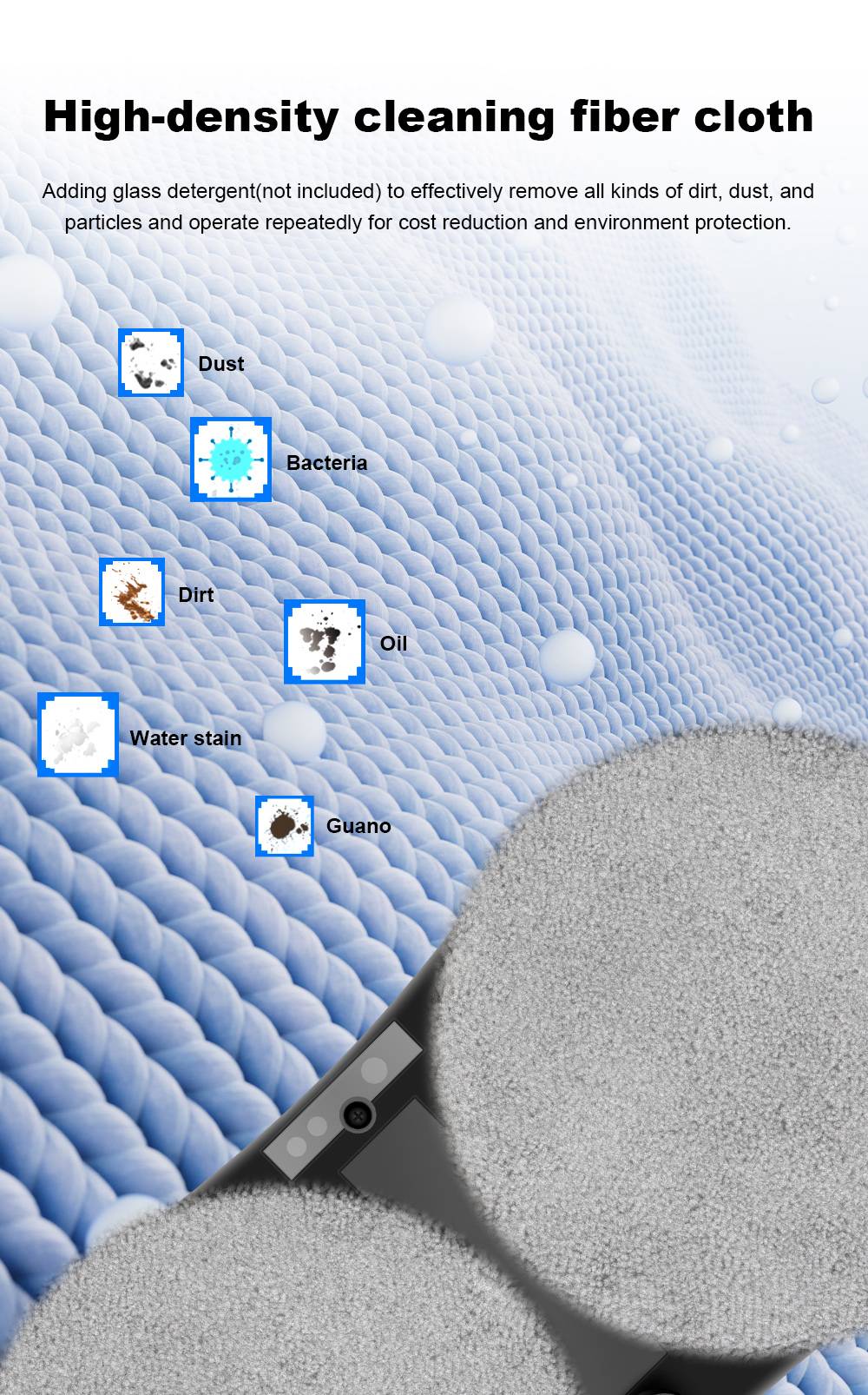 Robotický čistič oken Liectroux HCR-10, nádržka na vodu 30 ml, ultrazvukové postřikování vodou, sací tlak 2800 Pa, ultratenké tělo 6,8 cm