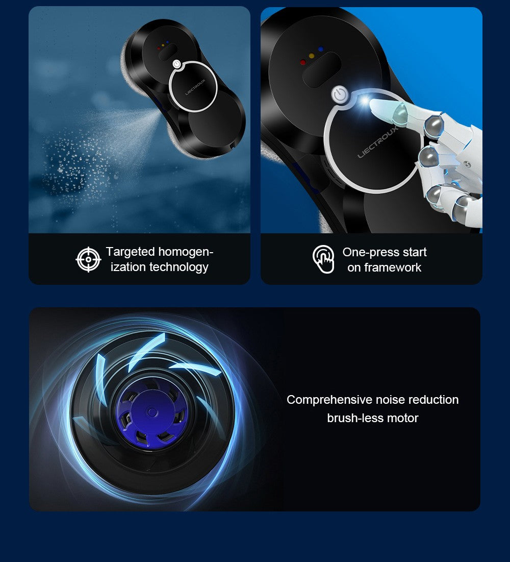 Robotický čistič oken Liectroux HCR-10, nádržka na vodu 30 ml, ultrazvukové postřikování vodou, sací tlak 2800 Pa, ultratenké tělo 6,8 cm