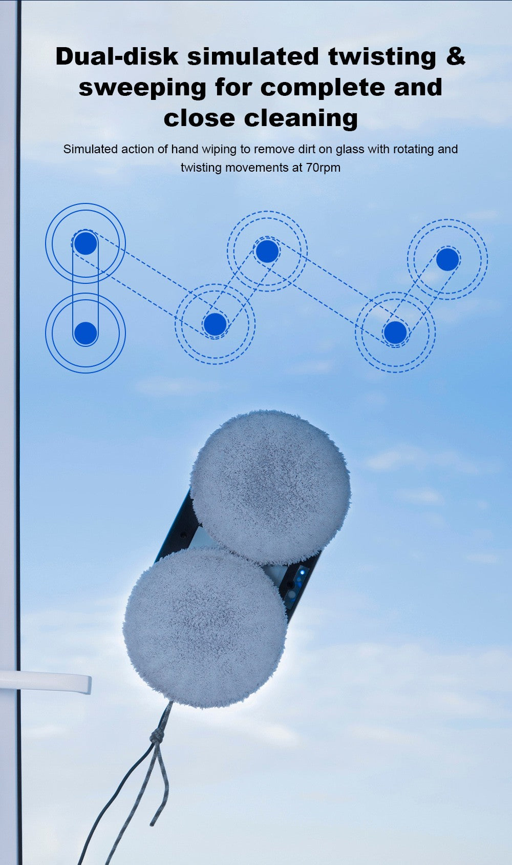 Robotický čistič oken Liectroux HCR-10, nádržka na vodu 30 ml, ultrazvukové postřikování vodou, sací tlak 2800 Pa, ultratenké tělo 6,8 cm