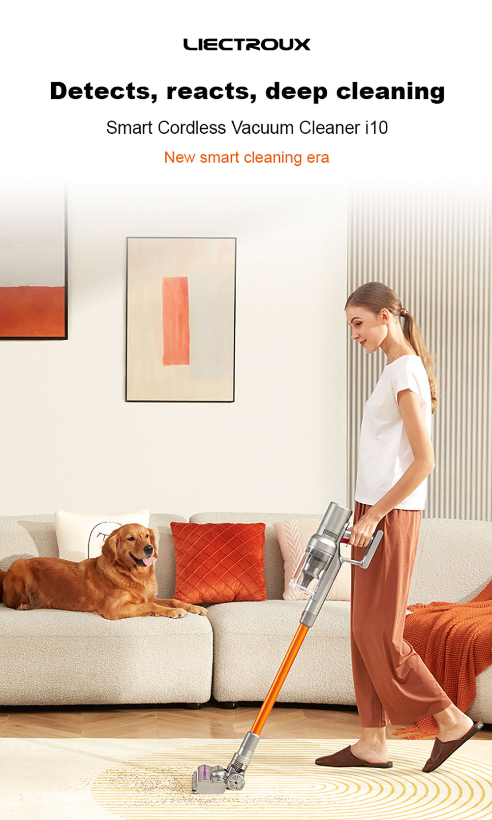 Bezdrátový tyčový vysavač Liectroux i10, inteligentní senzor prachu, 250W BLDC, sací tlak 27 kPa, barevný dotykový displej, LED přední světlo, doba provozu 45 minut, na koberce, podlahy, auto a zvířecí chlupy