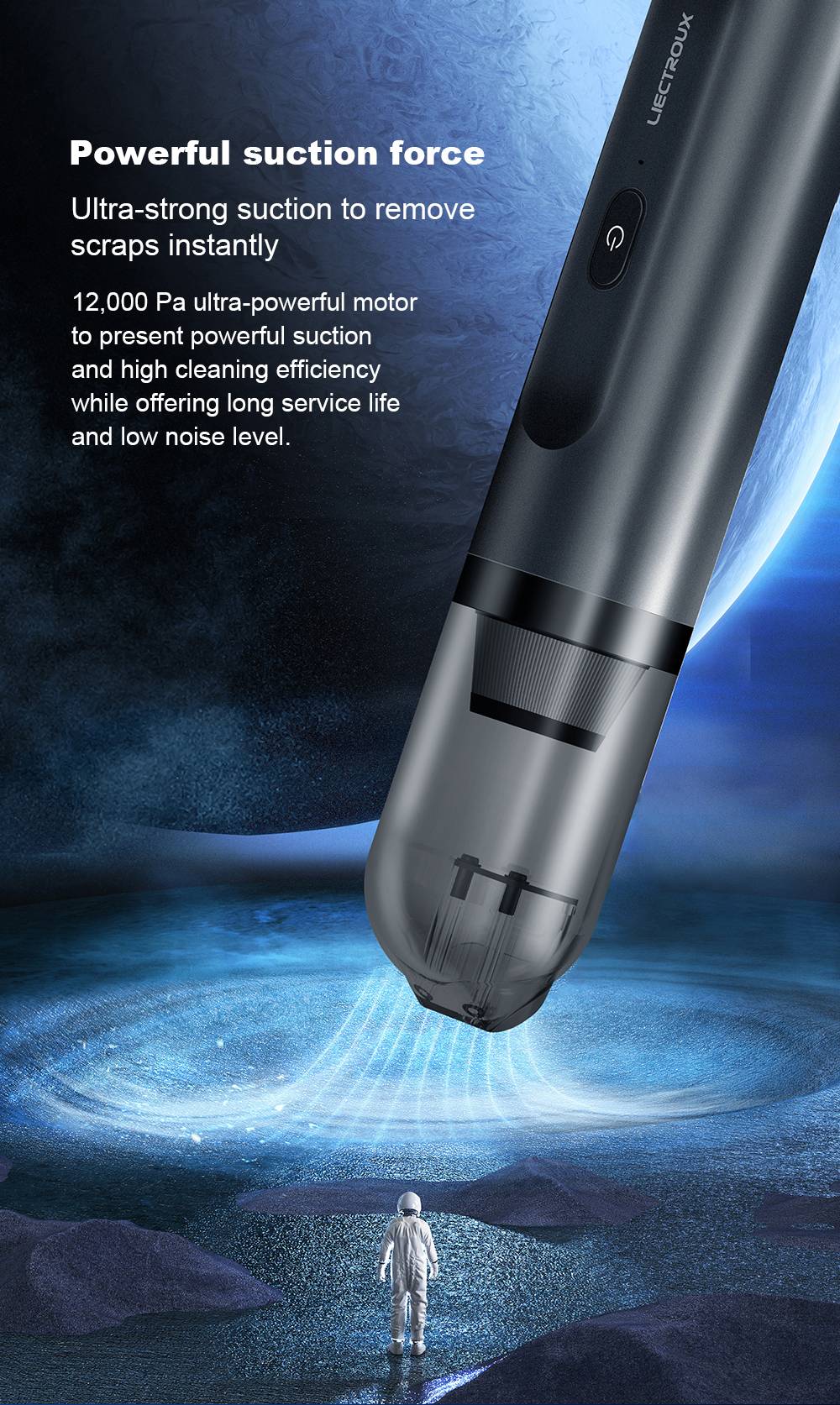 Ruční vysavač Liectroux i5, silný sací výkon 12 000 W, baterie 2500 mAh, doba provozu až 35 minut, bezkartáčový motor, nízká hlučnost, nádoba na prach 120 ml, úklid domácnosti a vozidel