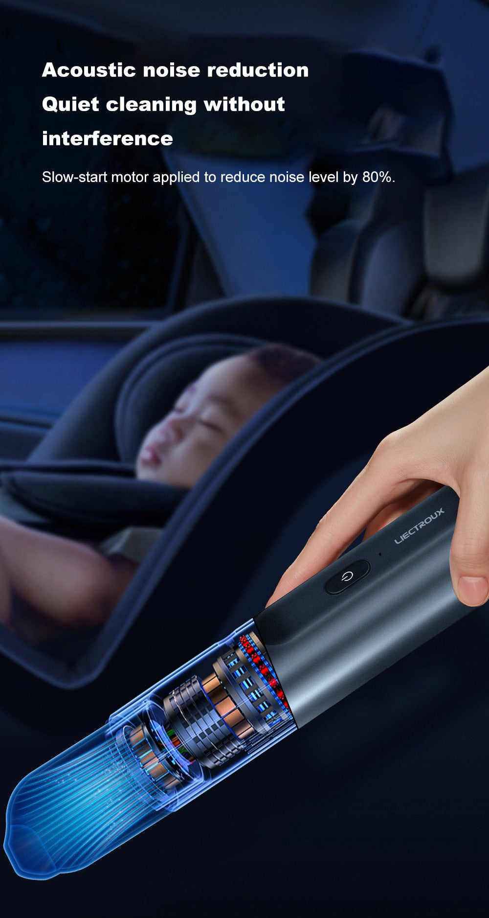 Ruční vysavač Liectroux i5, silný sací výkon 12 000 W, baterie 2500 mAh, doba provozu až 35 minut, bezkartáčový motor, nízká hlučnost, nádoba na prach 120 ml, úklid domácnosti a vozidel