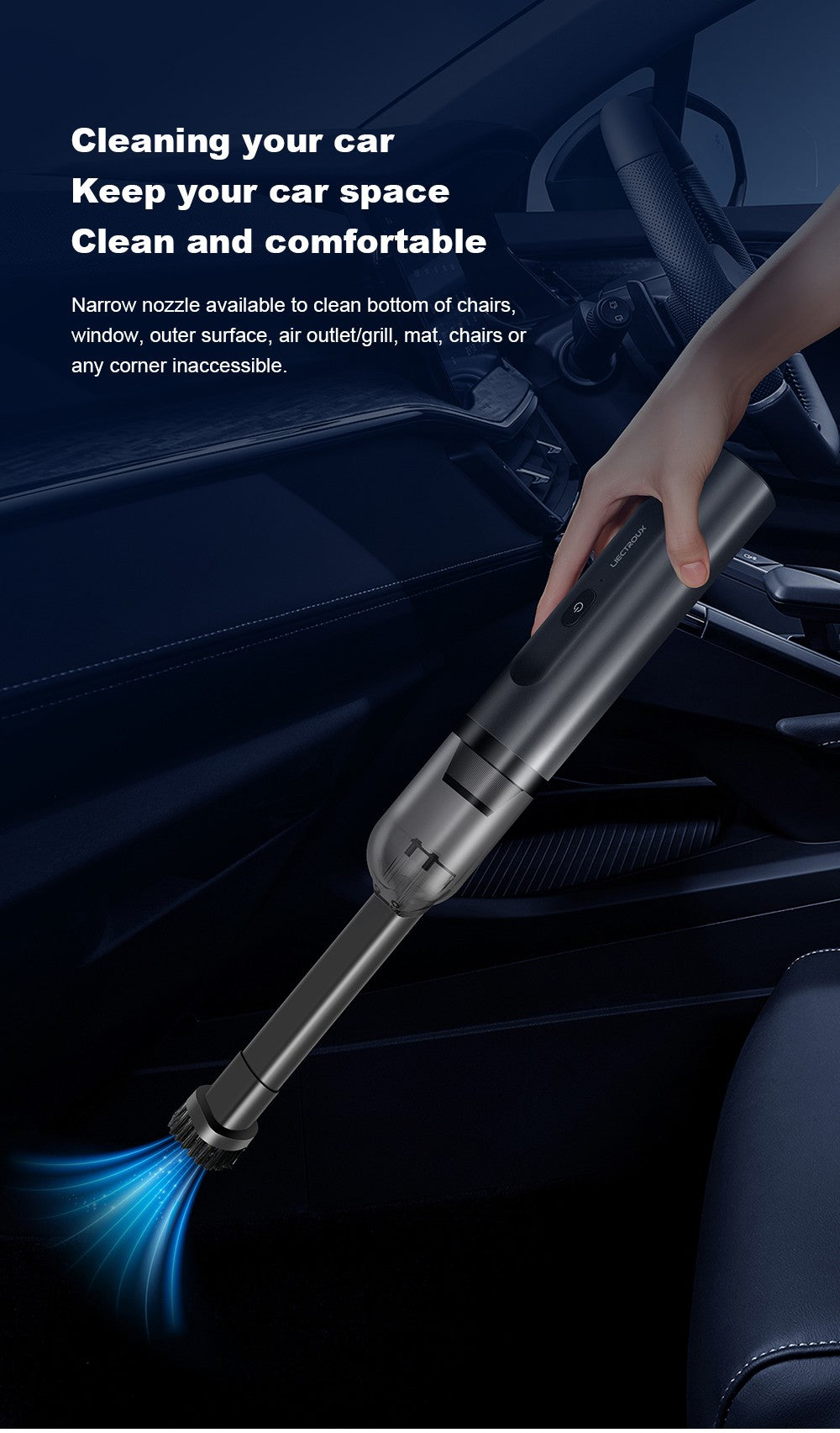 Ruční vysavač Liectroux i5, silný sací výkon 12 000 W, baterie 2500 mAh, doba provozu až 35 minut, bezkartáčový motor, nízká hlučnost, nádoba na prach 120 ml, úklid domácnosti a vozidel