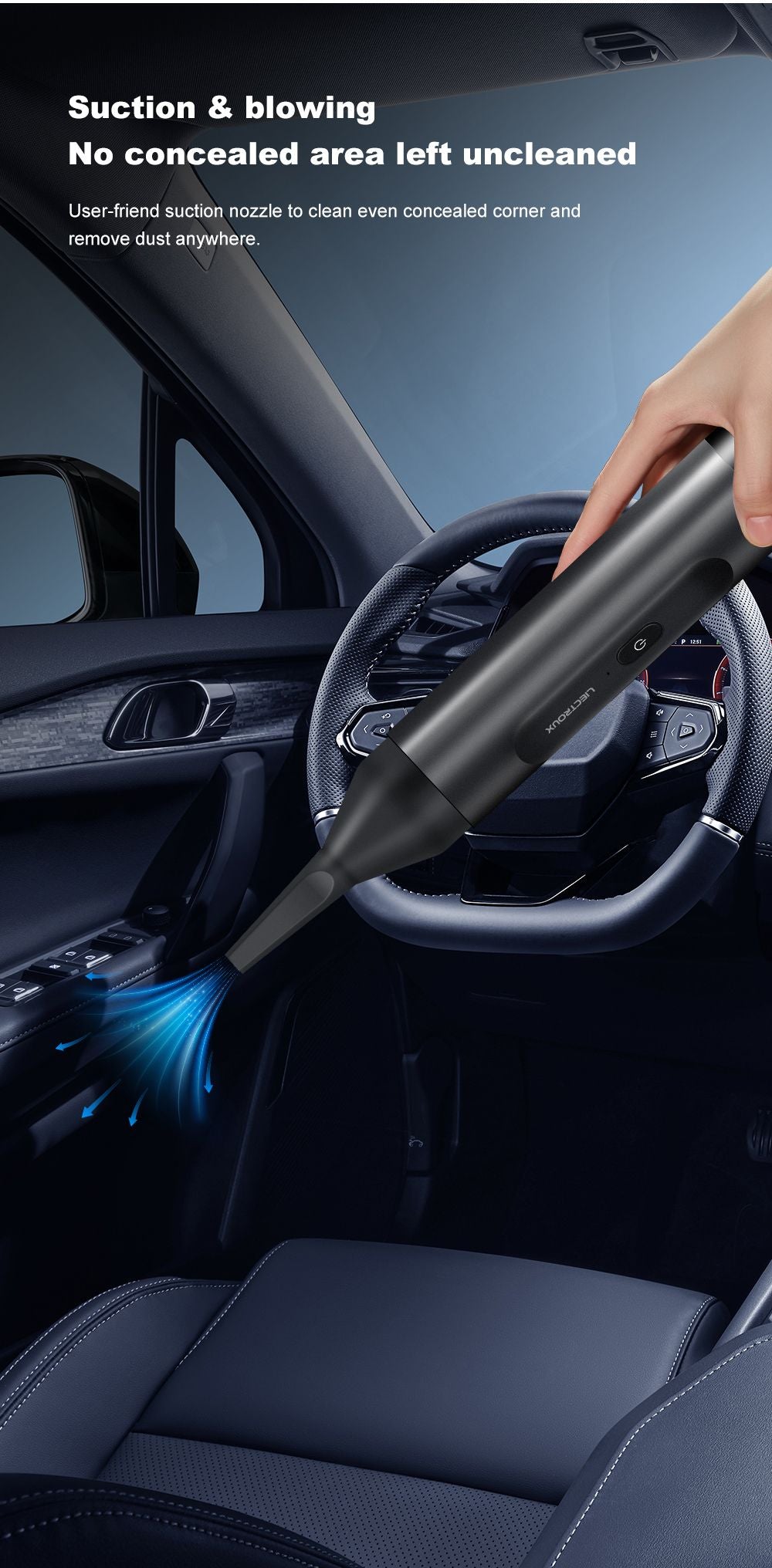 Ruční vysavač Liectroux i5, silný sací výkon 12 000 W, baterie 2500 mAh, doba provozu až 35 minut, bezkartáčový motor, nízká hlučnost, nádoba na prach 120 ml, úklid domácnosti a vozidel