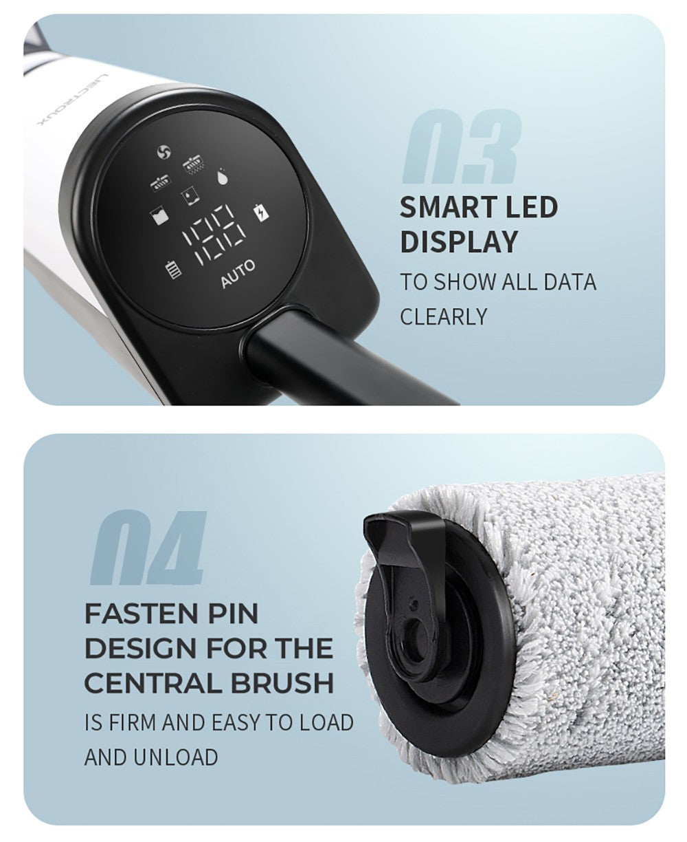 Bezdrátový mokro-suchý vysavač Liectroux i7 Pro, sací výkon 14000 Pa, samočisticí, samoschnoucí, nádrž na čistou vodu 600 ml, doba provozu 35 minut, LED displej, hlasové ovládání, nízká hlučnost