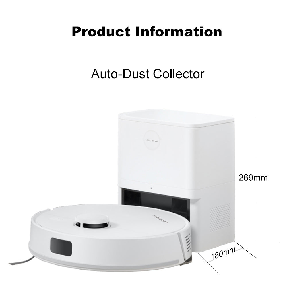 Robotický vysavač Liectroux M70 Pro Lidar se samovyprazdňovacím košem, úložištěm map na více podlaží, silným sacím tlakem 6500 Pa, baterií 3200 mAh, max. výdrží 175 minut, chytrou aplikací a hlasovým ovládáním, 3l sáčkem na prach, bílý