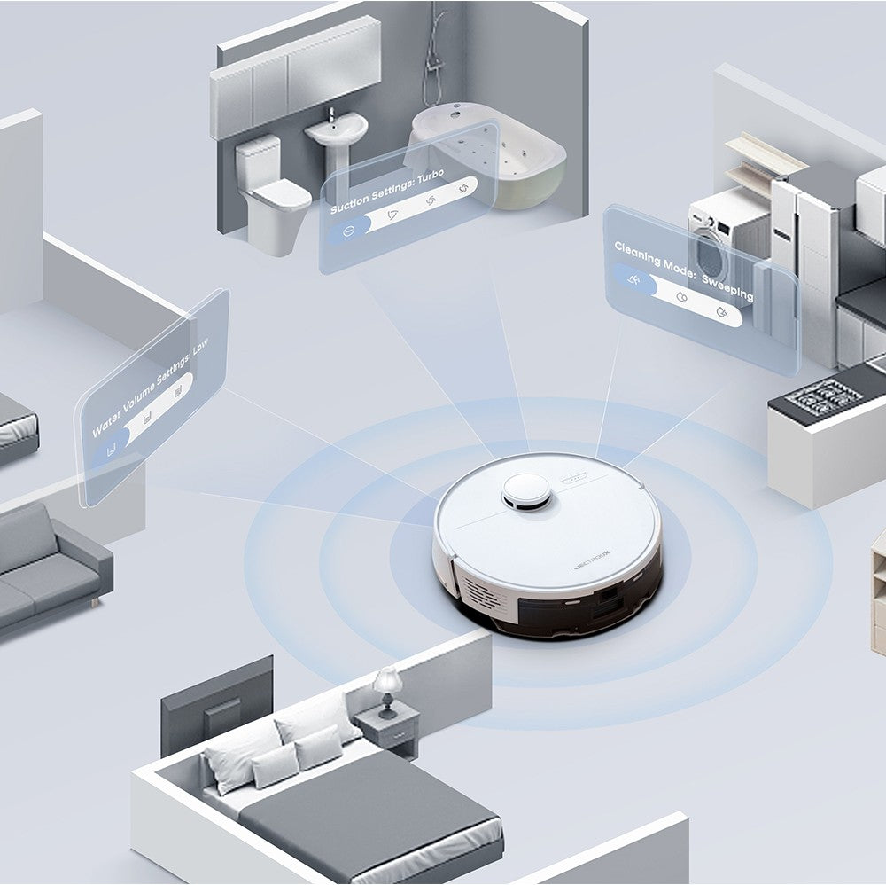Robotický vysavač Liectroux M70 Pro Lidar se samovyprazdňovacím košem, úložištěm map na více podlaží, silným sacím tlakem 6500 Pa, baterií 3200 mAh, max. výdrží 175 minut, chytrou aplikací a hlasovým ovládáním, 3l sáčkem na prach, bílý