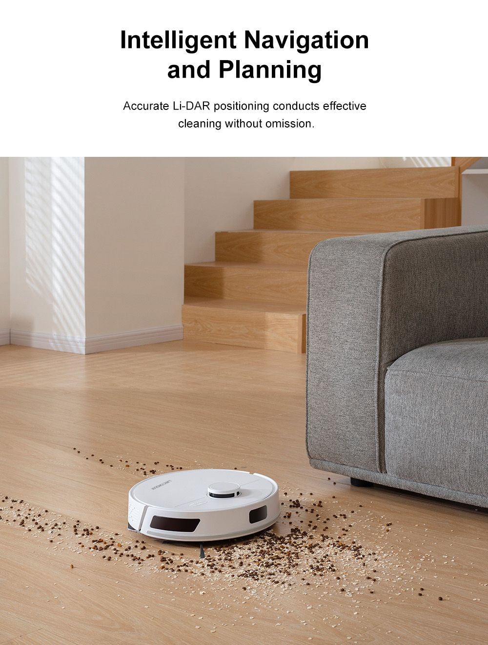 Robotický vysavač Liectroux M70 Pro Lidar se samovyprazdňovacím košem, úložištěm map na více podlaží, silným sacím tlakem 6500 Pa, baterií 3200 mAh, max. výdrží 175 minut, chytrou aplikací a hlasovým ovládáním, 3l sáčkem na prach, bílý