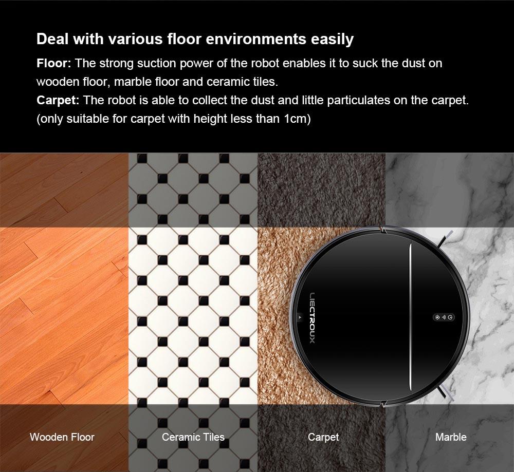 Robotický vysavač LIECTROUX M7S Pro, 2D navigace s mapou, baterie 4400 mAh, výdrž 110 minut, suché i mokré vytírání - černý