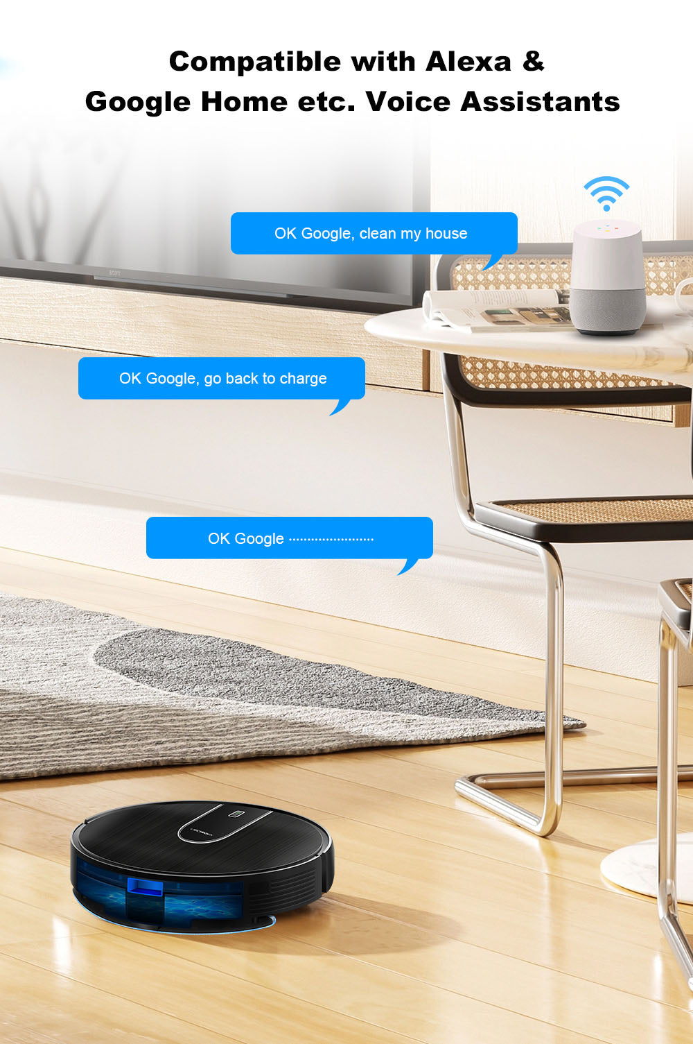 Robotický vysavač a mop Liectroux N7S-U, chytré mapování, WiFi aplikace, sací tlak 6000 Pa, doba provozu 120 minut, nádoba na prach 400 ml a nádržka na vodu 250 ml, WiFi aplikace, funguje s Alexou a Google Assistant, na zvířecí chlupy, koberce a tvrdé podlahy