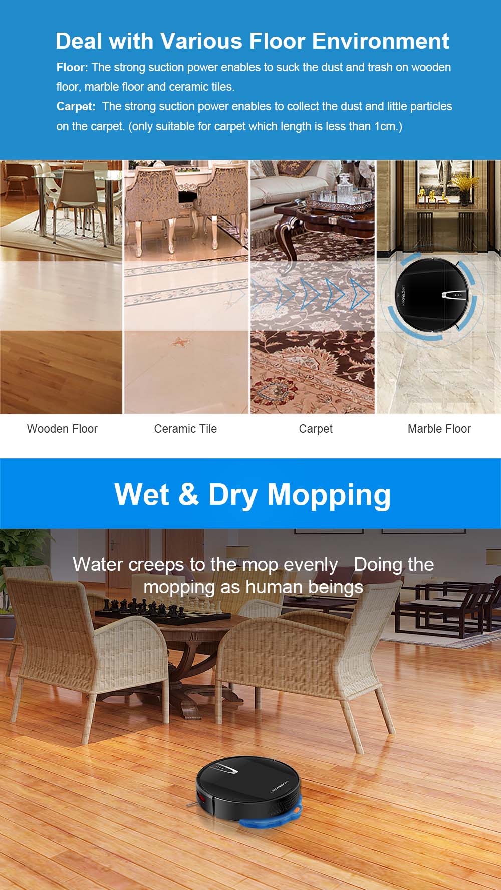 Robotický vysavač LIECTROUX V3S Pro, sací výkon 4000 Pa, suché a mokré vytírání, 2D mapa, navigace, s pamětí, hlasové ovládání pomocí WiFi aplikace