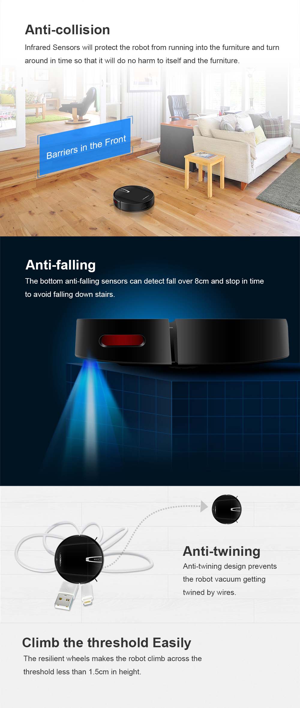 Robotický vysavač LIECTROUX V3S Pro, sací výkon 4000 Pa, suché a mokré vytírání, 2D mapa, navigace, s pamětí, hlasové ovládání pomocí WiFi aplikace