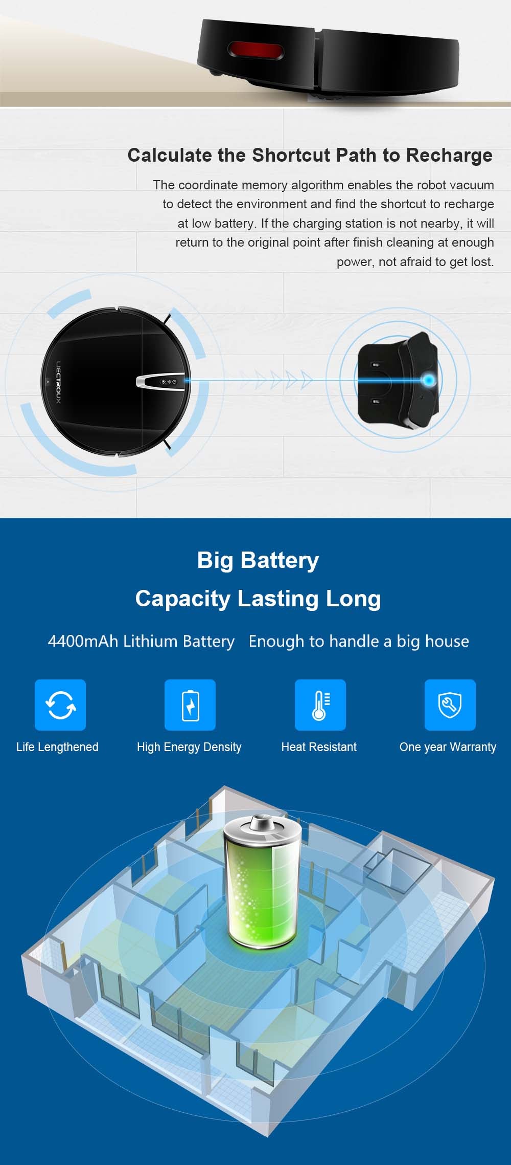 Robotický vysavač LIECTROUX V3S Pro, sací výkon 4000 Pa, suché a mokré vytírání, 2D mapa, navigace, s pamětí, hlasové ovládání pomocí WiFi aplikace