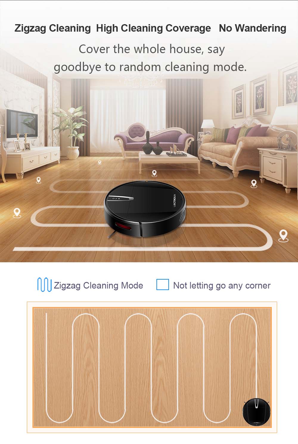 Robotický vysavač LIECTROUX V3S Pro, sací výkon 4000 Pa, suché a mokré vytírání, 2D mapa, navigace, s pamětí, hlasové ovládání pomocí WiFi aplikace