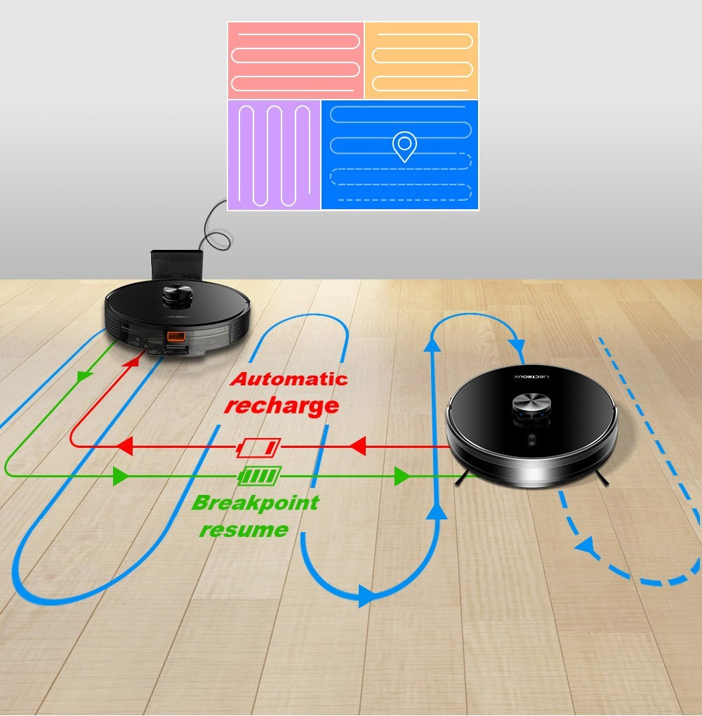 Robotický vysavač Liectroux X6, sací výkon 6500 Pa, laserová navigace LDS, nádrž na vodu 235 ml, odpadkový koš 400 ml, 5 uložených map, baterie 2600 mAh, ovládání aplikací/hlasové ovládání