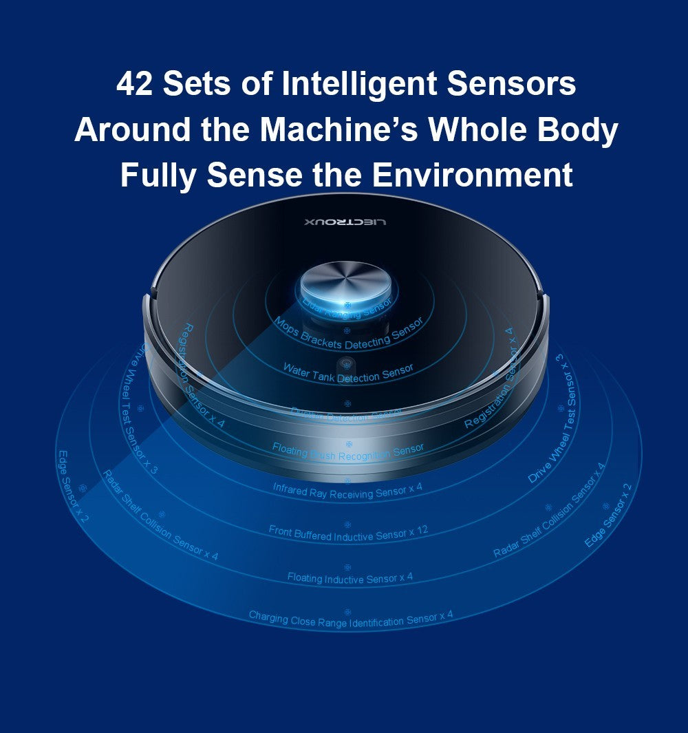 Robotický vysavač Liectroux X6, sací výkon 6500 Pa, laserová navigace LDS, nádrž na vodu 235 ml, odpadkový koš 400 ml, 5 uložených map, baterie 2600 mAh, ovládání aplikací/hlasové ovládání