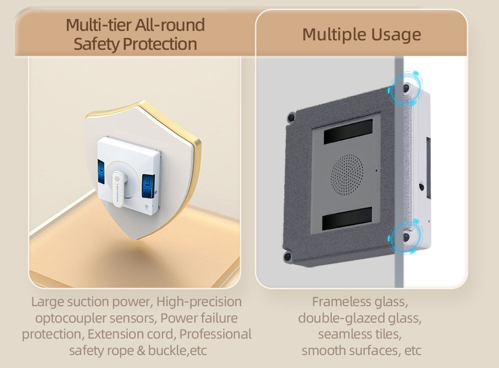 Robotický čistič oken Liectroux YW509, dvojitý vodní sprej, sací výkon 3000 Pa, laserový senzor, ochrana proti pádu, 3 režimy čištění, inteligentní plánování trasy, nízká hlučnost, dálkové ovládání - bílý