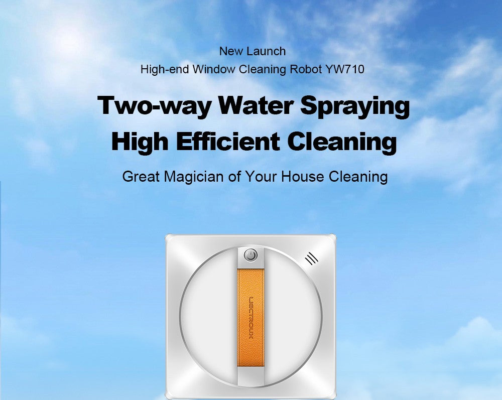 Liectroux YW710 robotický čistič oken, dvojitý vodní sprchový střik, sací tlak 2500 Pa, nízká hlučnost, vodicí kolečka o 360°, dálkové ovládání a ovládání aplikací, bílý