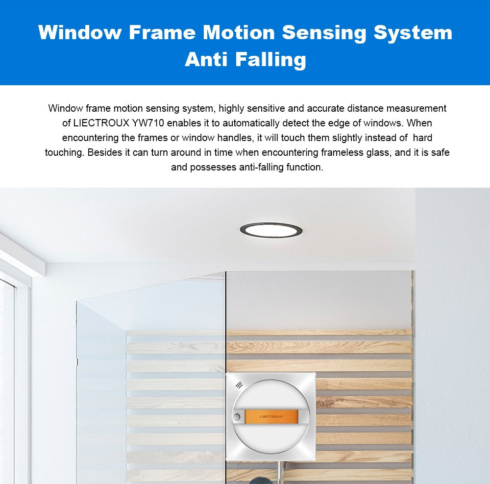 Liectroux YW710 robotický čistič oken, dvojitý vodní sprchový střik, sací tlak 2500 Pa, nízká hlučnost, vodicí kolečka o 360°, dálkové ovládání a ovládání aplikací, bílý